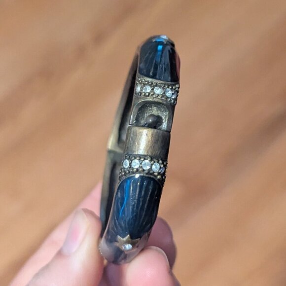 Vintage Enamel Metal Bangle Bracelet Hinged Boho Art Deco Victorian Stars - Picture 4 of 7